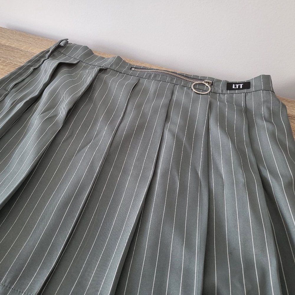 Love Too True Smokey Pinstripe Pleated Skirt